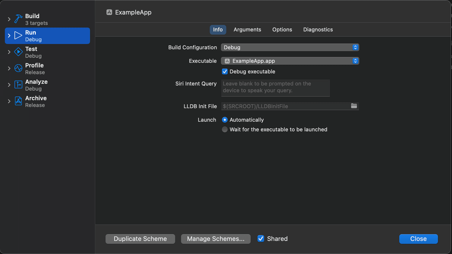 Xcode scheme edit